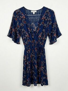 Band of Gypsies Navy Floral Wrap Mini Dress
